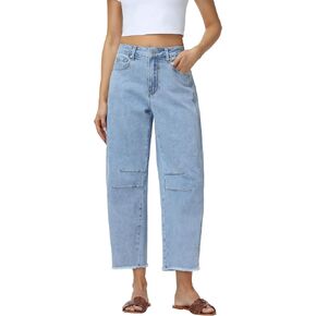 V VOCNI Barrel Jeans for Women High Waisted Wide Leg Jeans Baggy Cropped Raw Hem Ankle Denim Pants in Saudi Arabia
