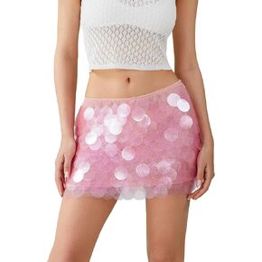 Women's Y2k Sparkly Sequin Mini Skirt High Waist Glitter Dance Skirt Bodycon Shiny Rave Party Costume in Saudi Arabia