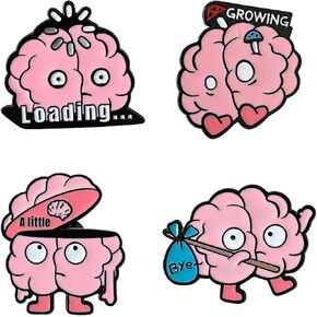 4PCS Fun Brain-Shaped Metal Pins - Neuroscience Enthusiast Gift, Clothing & Bag Accessories with Cute Expressions (Loading, Bye, Growing, A Little) in Saudi Arabia