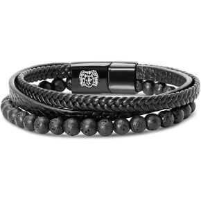 Bruno Magli Mens Leather Bracelet With Lava Beads in Kuwait