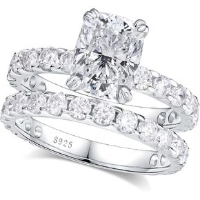 Bo.Dream Cushion Cut Moissanite Engagement Ring Sets Total 5ct Platinum Plated 925 Sterling Silver (Size 8) in Kuwait