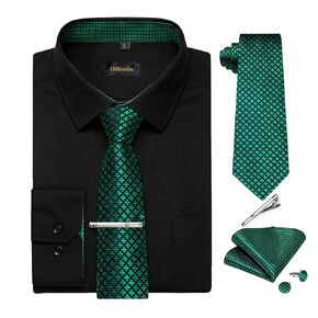 DiBanGu Mens Long Sleeve Dress Shirt and Tie Set Casual Botton Down Shirts for Men Solid Business Shirt with Matching Tie in Saudi Arabia