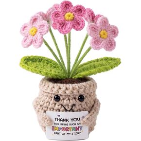 Blync Crochet Positive Flowers Potted Plants, Fake Forget Me Not Flowers Doll for Friends, Family and Lover, Artificial Handmade Flowers for Valentines Birthday Wedding Gift and Home Decor (GPink) in Saudi Arabia