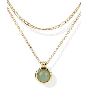 14K Gold Plated Layered Necklaces for Women-Green Jade Pendant Figaro Chain Necklaces Non Tarnish, Stackable Choker Gemstone Jewelry Gifts in Saudi Arabia