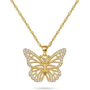 18K Yellow Gold Filled Butterfly Pendant Necklace with Cubic Zirconia for Women 18" – Non Tarnish, Hypoallergenic, Dainty Everyday Necklace, Gift for Her, Waterproof Stainless Steel Jewelry in Saudi Arabia
