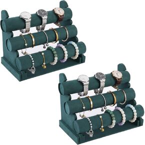 Velvet 3 Tier Bracelet Holder Display Stand, Detachable Jewelry Organizer Rack for Vendors, Green Watch Organizer Racks for Selling(2 PACK) in Saudi Arabia
