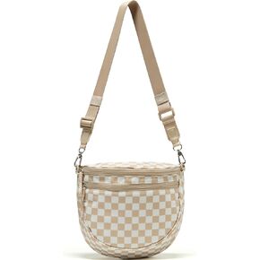 Bum Bag for Women, Checkered Nylon Crossbody Sling Purse, Spacious Pure Colour Shoulder Pack with Adjustable Strap, Black in Saudi Arabia