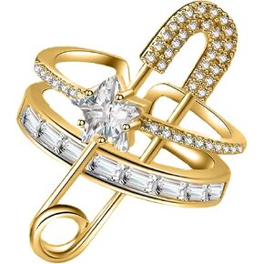 Safety Pin Ring for Women Gold Open Ring with Natural Zircon Edgy Statement Jewelry Copper in Saudi Arabia