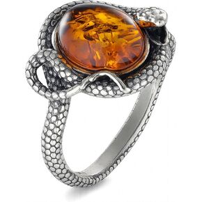 GIA Certified Sterling Silver and Baltic Honey Amber Snake Ring in Saudi Arabia