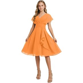 Short Junior Bridesmaid Dresses Chiffon Flower Girl Dress for Wedding V-Neck Girls Party Dress in Saudi Arabia
