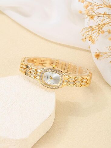 Top Plaza Luxury Gold Watches for Women Ladies Analog Quartz Watch Alloy Steel Roman Numeral Small Dial Bracelet Watch Gifts for Her in Kuwait