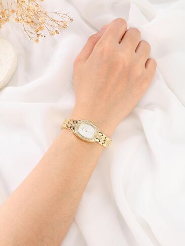 Top Plaza Luxury Gold Watches for Women Ladies Analog Quartz Watch Alloy Steel Roman Numeral Small Dial Bracelet Watch Gifts for Her in Kuwait
