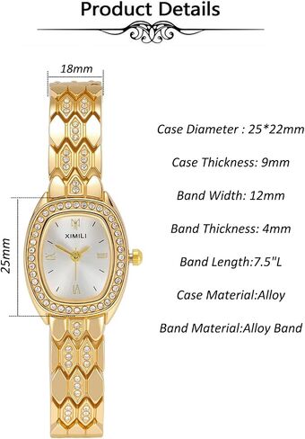 Top Plaza Luxury Gold Watches for Women Ladies Analog Quartz Watch Alloy Steel Roman Numeral Small Dial Bracelet Watch Gifts for Her in Kuwait