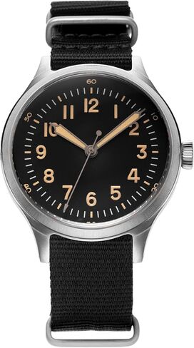 PRAESIDUS A-2 Origin Field Military Watch for Men – 40mm Stainless Steel Case, Black Fabric or Classic Leather Strap, Military Watch, Swiss Quartz Movement, Luminova Dial, Water Resistant 5ATM, Assembled in USA in Saudi Arabia