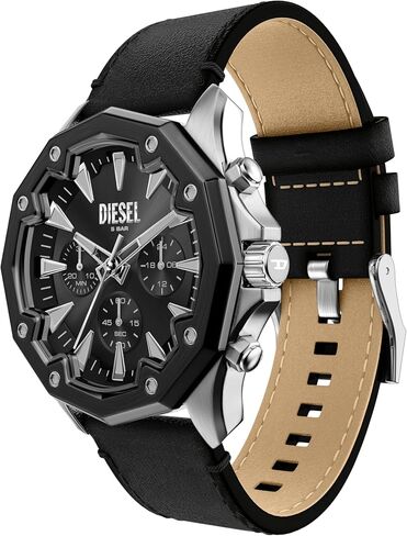Diesel Men's Stinger Chronograph Black Leather Watch (Model: DZ4710) in Kuwait
