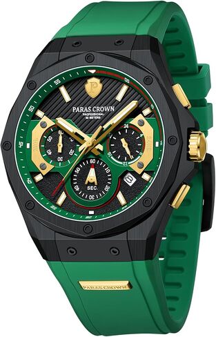 Paras Crown Mens Watches Fashion Luxury 50M Waterproof Chronograph Wrist Watches for Men with Silicone Strap Stainless Steel Case in Kuwait