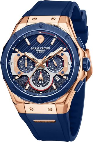 Paras Crown Mens Watches Fashion Luxury 50M Waterproof Chronograph Wrist Watches for Men with Silicone Strap Stainless Steel Case in Kuwait