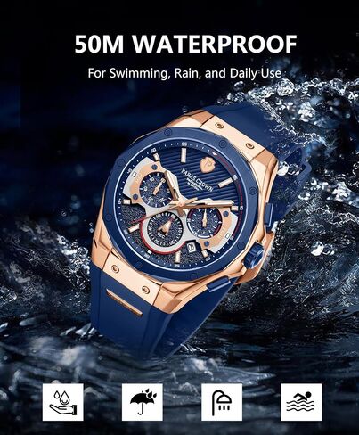 Paras Crown Mens Watches Fashion Luxury 50M Waterproof Chronograph Wrist Watches for Men with Silicone Strap Stainless Steel Case in Kuwait
