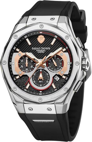 Paras Crown Mens Watches Fashion Luxury 50M Waterproof Chronograph Wrist Watches for Men with Silicone Strap Stainless Steel Case in Kuwait