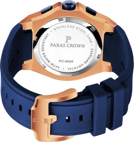 Paras Crown Mens Watches Fashion Luxury 50M Waterproof Chronograph Wrist Watches for Men with Silicone Strap Stainless Steel Case in Kuwait