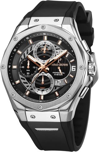 Paras Crown Mens Watches Fashion Luxury 50M Waterproof Chronograph Wrist Watches for Men with Silicone Strap Stainless Steel Case in Kuwait