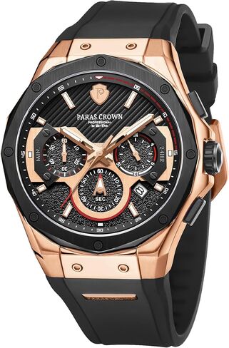Paras Crown Mens Watches Fashion Luxury 50M Waterproof Chronograph Wrist Watches for Men with Silicone Strap Stainless Steel Case in Kuwait