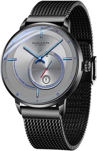 Minimalist Men's Automatic Watches, Black Men's Mechanical Watches with Date, Luminous Hands & Second Subdial, Waterproof Stainless Steel Luxury Dress Self-Winding Wrist Watch for Daily Use in Saudi Arabia