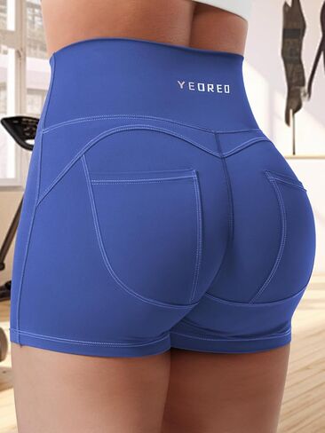 CoreFlex Denim Look Pocket 3.6'' Workout Shorts for Women Scrunch High Waisted Yoga Gym Shorts in Kuwait