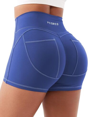 CoreFlex Denim Look Pocket 3.6'' Workout Shorts for Women Scrunch High Waisted Yoga Gym Shorts in Kuwait