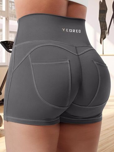 CoreFlex Denim Look Pocket 3.6'' Workout Shorts for Women Scrunch High Waisted Yoga Gym Shorts in Kuwait