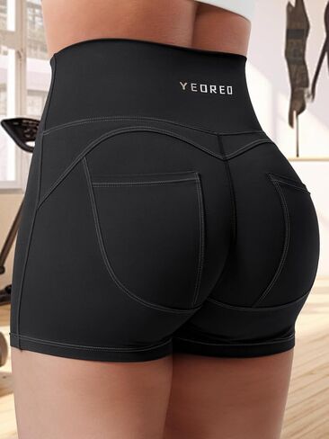 CoreFlex Denim Look Pocket 3.6'' Workout Shorts for Women Scrunch High Waisted Yoga Gym Shorts in Kuwait