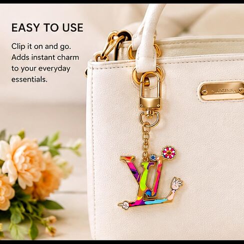 Colorful Enamel Letter Keychain Flower Charm for Purse Backpack | Zinc alloy; multicolor baked enamel; lobster clasp; fade resistant; lightweight; for keys purse backpack; gift for women men in Saudi Arabia