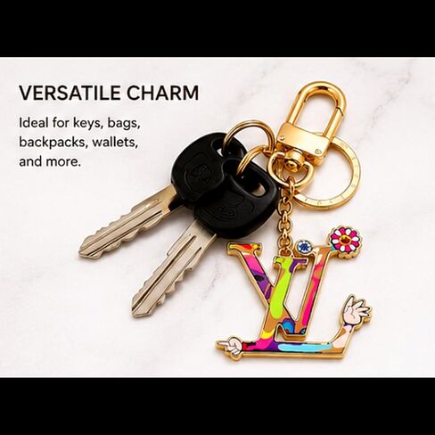 Colorful Enamel Letter Keychain Flower Charm for Purse Backpack | Zinc alloy; multicolor baked enamel; lobster clasp; fade resistant; lightweight; for keys purse backpack; gift for women men in Saudi Arabia
