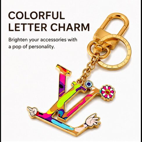 Colorful Enamel Letter Keychain Flower Charm for Purse Backpack | Zinc alloy; multicolor baked enamel; lobster clasp; fade resistant; lightweight; for keys purse backpack; gift for women men in Saudi Arabia