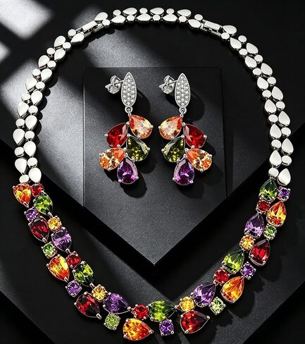 Necklace and Earring Set, Women's Tennis Necklace and Earrings, Non Fading, Hypoallergenic, Fashionable Jewelry Set Suitable for Women To Wear ﻿ in Saudi Arabia