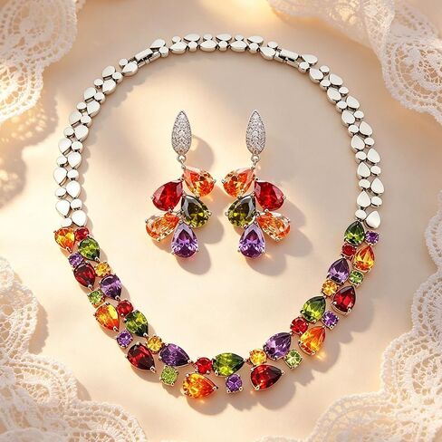 Necklace and Earring Set, Women's Tennis Necklace and Earrings, Non Fading, Hypoallergenic, Fashionable Jewelry Set Suitable for Women To Wear ﻿ in Saudi Arabia
