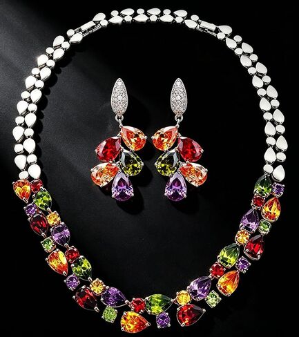Necklace and Earring Set, Women's Tennis Necklace and Earrings, Non Fading, Hypoallergenic, Fashionable Jewelry Set Suitable for Women To Wear ﻿ in Saudi Arabia