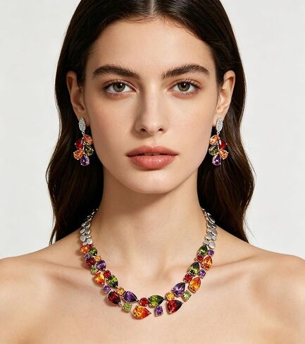 Necklace and Earring Set, Women's Tennis Necklace and Earrings, Non Fading, Hypoallergenic, Fashionable Jewelry Set Suitable for Women To Wear ﻿ in Saudi Arabia