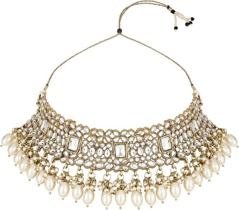 I Jewels Indian Wedding Bollywood Pearl Kundan Choker Jewellery Necklace Set with Maang Tikka for Women in Kuwait