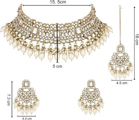 I Jewels Indian Wedding Bollywood Pearl Kundan Choker Jewellery Necklace Set with Maang Tikka for Women in Kuwait