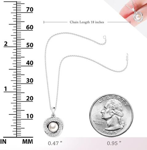 Womens Sterling Silver 3.0 Ct. Freshwater Pearl Button Stud Earrings with Pendant Necklace Sparkling CZ Jewelry Gift for Wedding in Kuwait