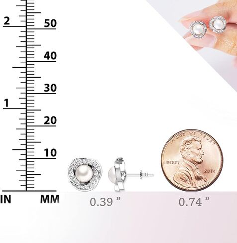 Womens Sterling Silver 3.0 Ct. Freshwater Pearl Button Stud Earrings with Pendant Necklace Sparkling CZ Jewelry Gift for Wedding in Kuwait