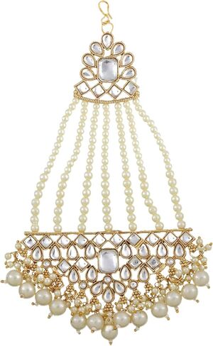 Jewel India Traditional Indian Kundan Jadau Head Jhoomar Hair Jhoomer Jhumar Passa Jewelry Tikka for Women in Saudi Arabia