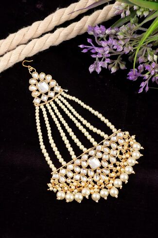 Jewel India Traditional Indian Kundan Jadau Head Jhoomar Hair Jhoomer Jhumar Passa Jewelry Tikka for Women in Saudi Arabia