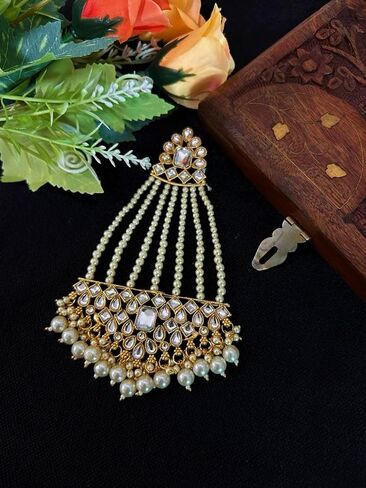 Jewel India Traditional Indian Kundan Jadau Head Jhoomar Hair Jhoomer Jhumar Passa Jewelry Tikka for Women in Saudi Arabia
