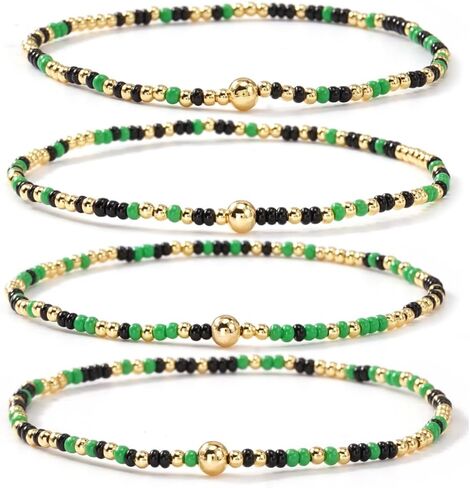 Boho 4Pcs Stack Colorful Small Seed Beaded Bracelets Set for Women, Cute Handmade Dainty Trendy Gold Plated Stretch Accessories Thin Glass Jewelry, Summer Daily Party Friendship Gift in Saudi Arabia