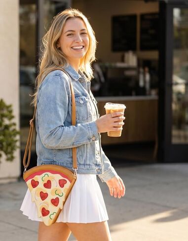 Pizza Slice Shaped Crossbody Bag, PU Leather Purse for Women and Girls, Novelty Food Theme Shoulder Bag in Saudi Arabia