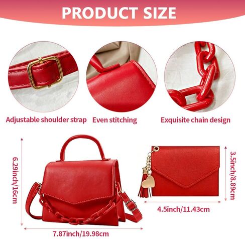 Small Red Purse for Women, Red Crossbody Purse with Detachable Acrylic Chain and Adjustable Strap, Vegan Leather Red Handbag for Party Casual Date Travel Valentine’s Day in Saudi Arabia
