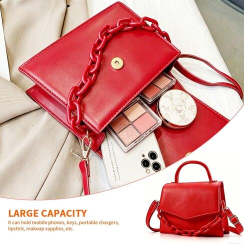 Small Red Purse for Women, Red Crossbody Purse with Detachable Acrylic Chain and Adjustable Strap, Vegan Leather Red Handbag for Party Casual Date Travel Valentine’s Day in Saudi Arabia