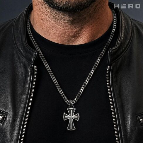 Hero Company Cross Necklace for Men - ‘The New Covenant' Men’s Necklace for Father's Day - Helps Pair Veterans With A Service Dog in Saudi Arabia